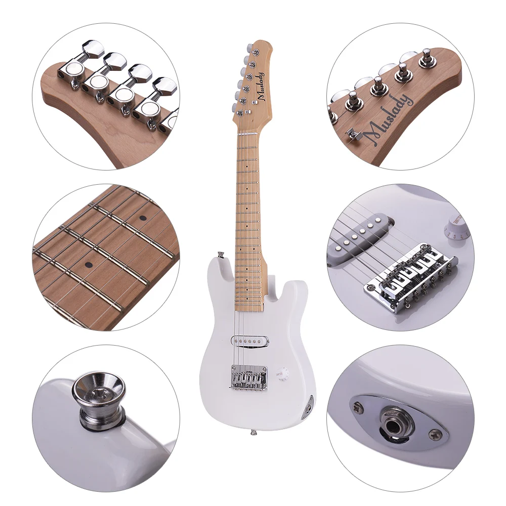 Muslady 28 Inch Kids ST Electric Guitar Kit Maple Neck Paulownia with Mini Amplifier Guitar Bag Strap Pick String Audio Cable
