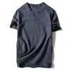 2022 New Summer Brand T-Shirt Men Short Sleeve Loose Breathable Cotton Linen T Shirt Male Fashion Solid Color V-Neck Tees 9XL ► Photo 2/6