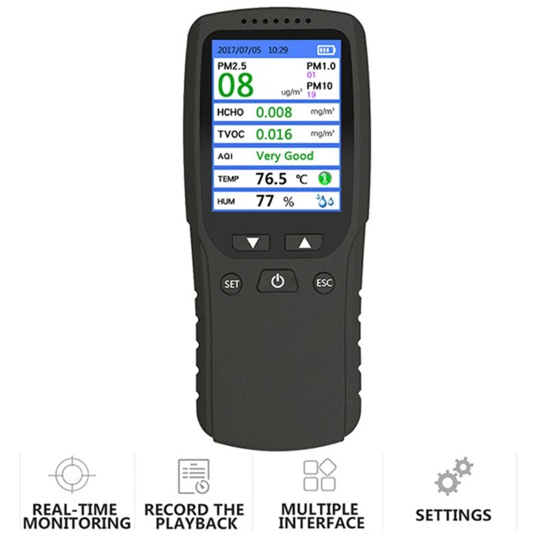 Portable Home Indoor and Outdoor Multi-Gas Monitor TVOC PM2.5 Analyzer Sensor Luoshan Air Quality Detection Suitable for Living Room Kitchen/Office Portable Home Indoor and Outdoor Multi-Gas Monitor TVOC PM2.5 Analyzer Sensor Luoshan Air Quality Detection Suitable for Living Room Kitchen/Office