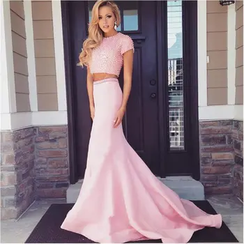 

2 Piece Dresses Evening 2020 Plus Size Midest Scoop Floor Length For Girl Prom Fomal Dress robe de soiree For Evening Gown