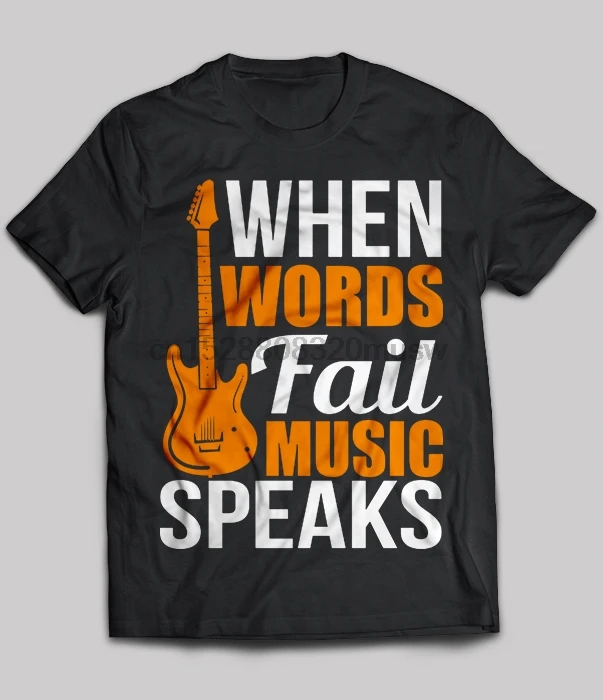 Брендовая мужская футболка с короткими рукавами надписью When Words Fail Music |