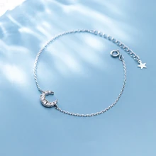 Мода стерлингового серебра 925 Блестящий кубический циркон Луна цепочка в виде колечек, оригинальная подвеска ручной браслеты для девушек женские подарки ювелирные изделия