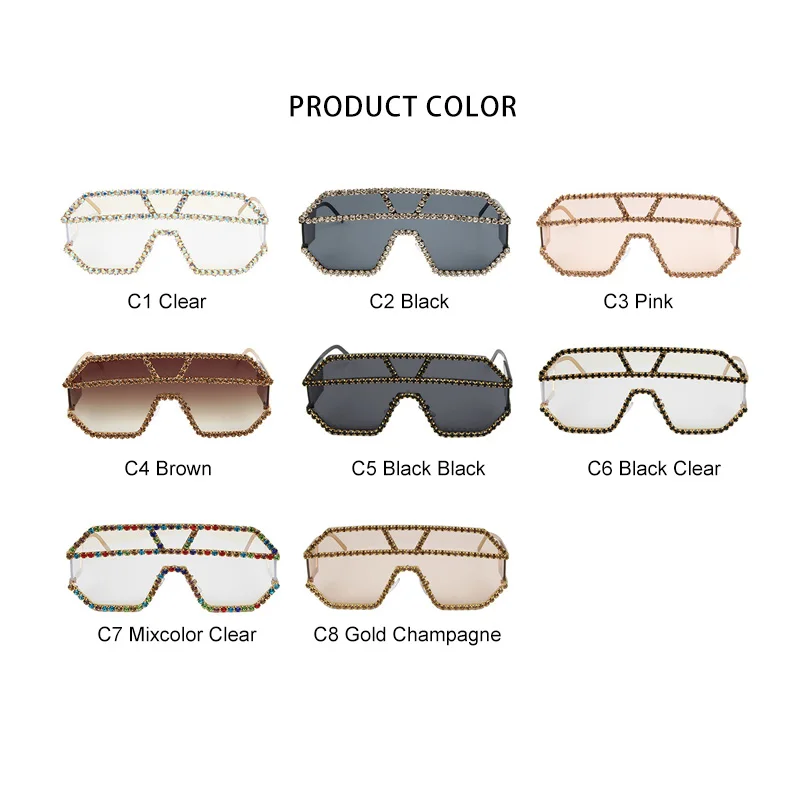 ROYAL GIRL New Fashion Piece Piece Rhinestone Lady Brand Luxury Ocean Piece Personality Big Box Sunglasses ss414