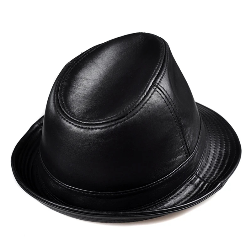 Leather gentleman Fedora Hat Men 