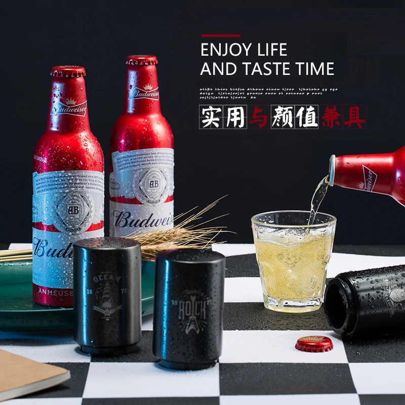 

Beer wine soda bottle cap magnetic automatic bottle opener bar tools stainless steel convenient bartender accessories