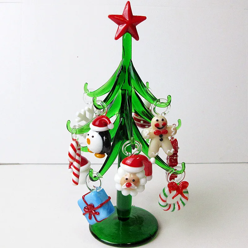 Murano Glass Christmas Tree 12 Hang Ornaments Mini Xmas Stained