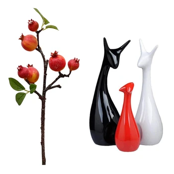 

Sunset Red Artificial Simulation Pomegranate Fruit Branch Short Branch Fake Pomegranate Fruit & Nordic Modern Ceramic Crafts Dec