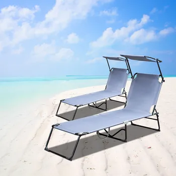 

1 Pair Adjustable Sunshade Reclining Chair Sun Lounger Folding Sunbed For Indoor Outdoor Beach Garden