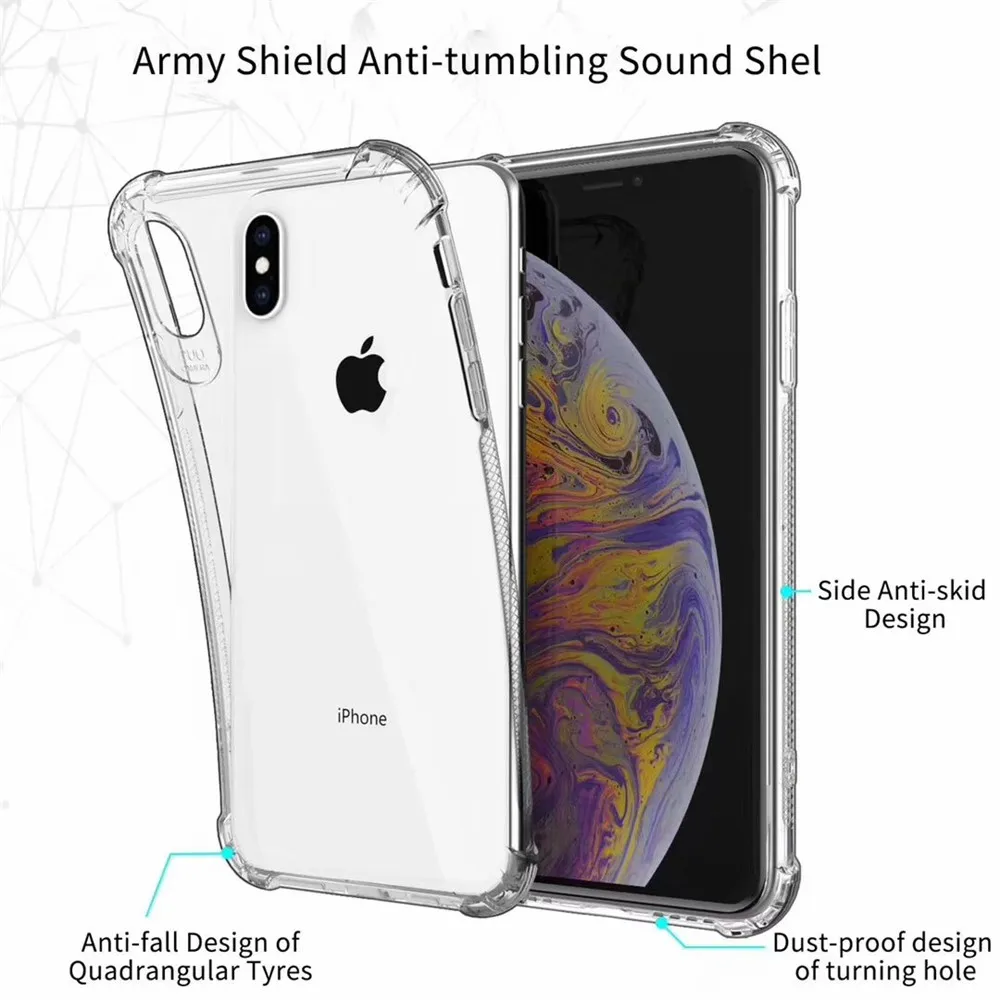 Роскошный противоударный силиконовый чехол для телефона для iPhone 7 8 6 6S Plus XS Max XR X 11 Pro Max чехол Прозрачная защитная задняя крышка