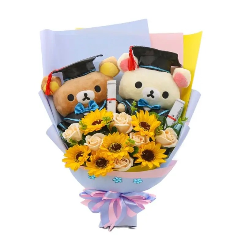 1 Large Bear Plush Flower Bouquet Graduation Ceremony Present Gift 6 Small 