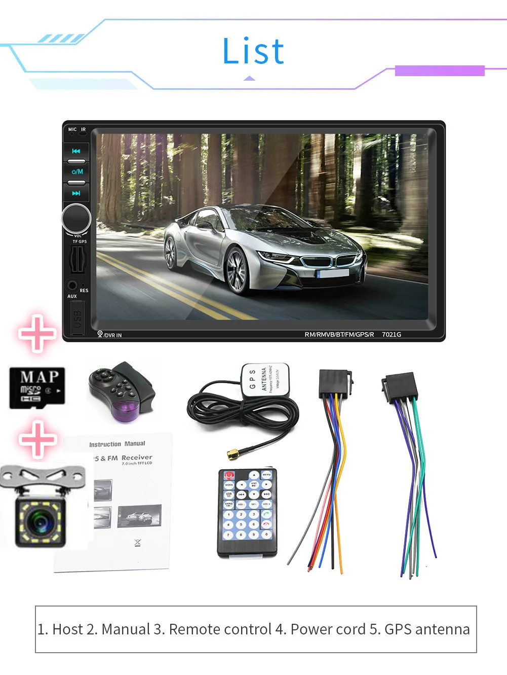 map and 12led camera 2 Din Автомобильный MP5 плеер 7021G 7 дюймов сенсорный экран 1080P gps навигация Bluetooth FM стерео аудио с камерой заднего вида - Цвет: map and 12led camera