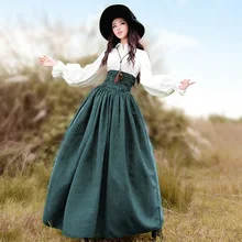 Женские плиссированные юбки для девочек, ретро юбка-клеш, средневековый винтажный костюм для косплея, однотонные Клубные вечерние юбки макси с высокой талией