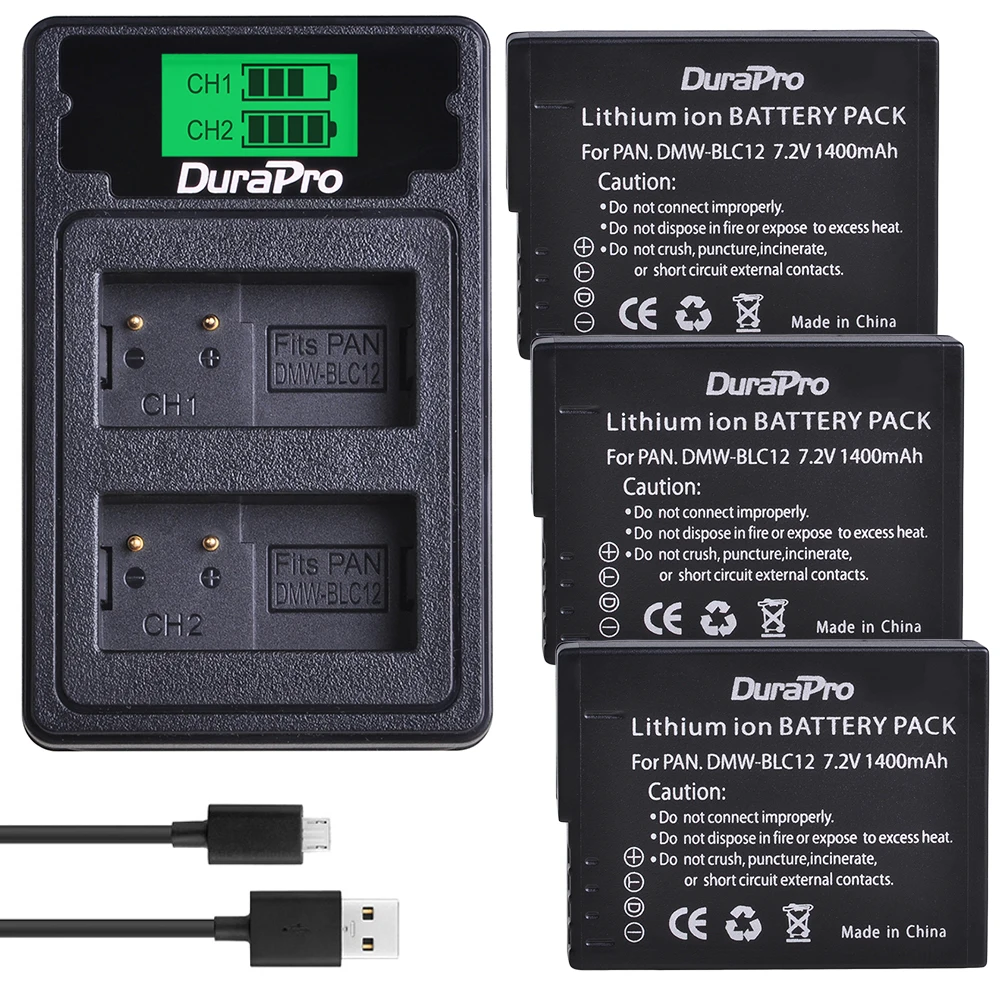 

3 Pcs DMW-BLC12 Batteries with LCD USB Battery Charger for Panasonic Lumix DMC-FZ200, DMC-FZ1000, DMC-G5, DMC-G7, DMC-GX8