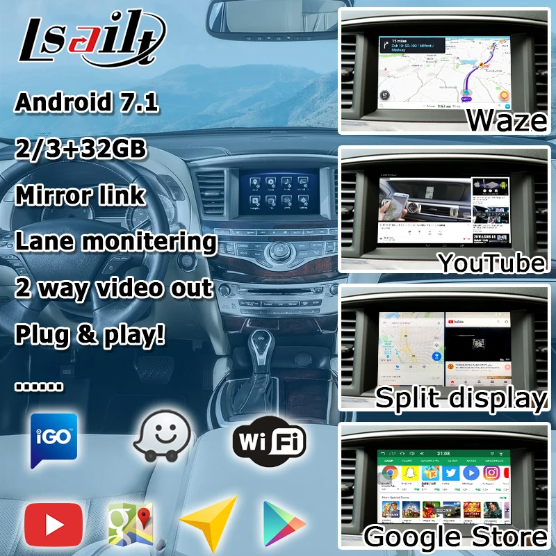 Android/carplay интерфейсная коробка для Infiniti QX60 Pathfinder R62 видео интерфейсная коробка с gps навигацией waze по lsailt
