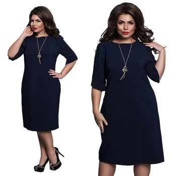 

L-6XL Large Size 2020 Spring Dress Big Size O-Neck Dress Blue Red Green Straight Dresses Plus Size Women Clothing Vestidos