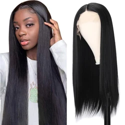 Long Lace Front Silk Straight Wig Burgundy Bob Lace Closure Wigs With Bangs Synthetic 99J Long Natural Hair Wig For Women