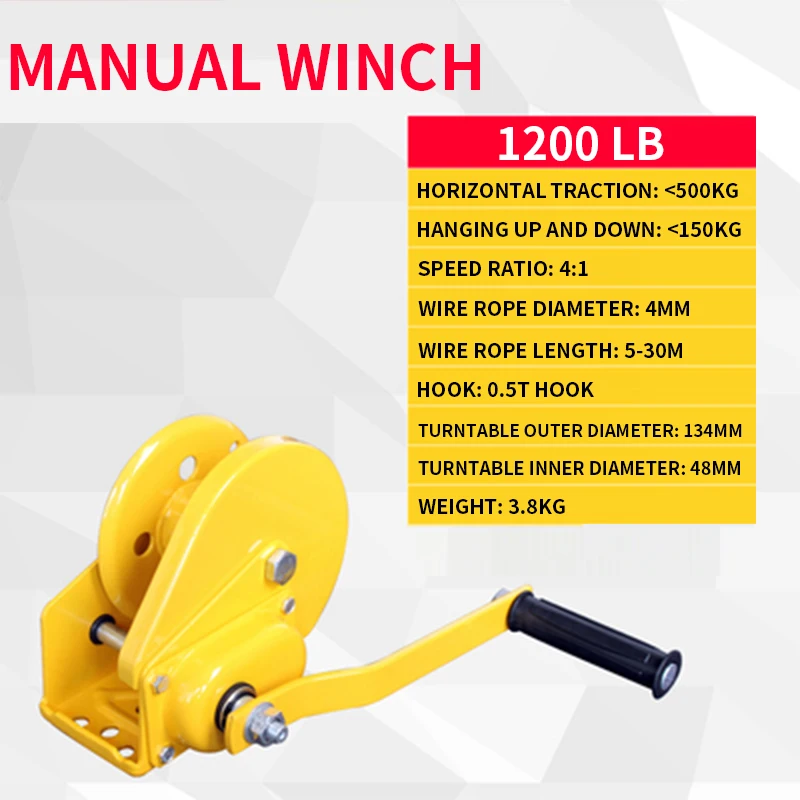 

1200lb Hand crank two-way self-locking manual winch household small portable traction hoist with brake manual winch