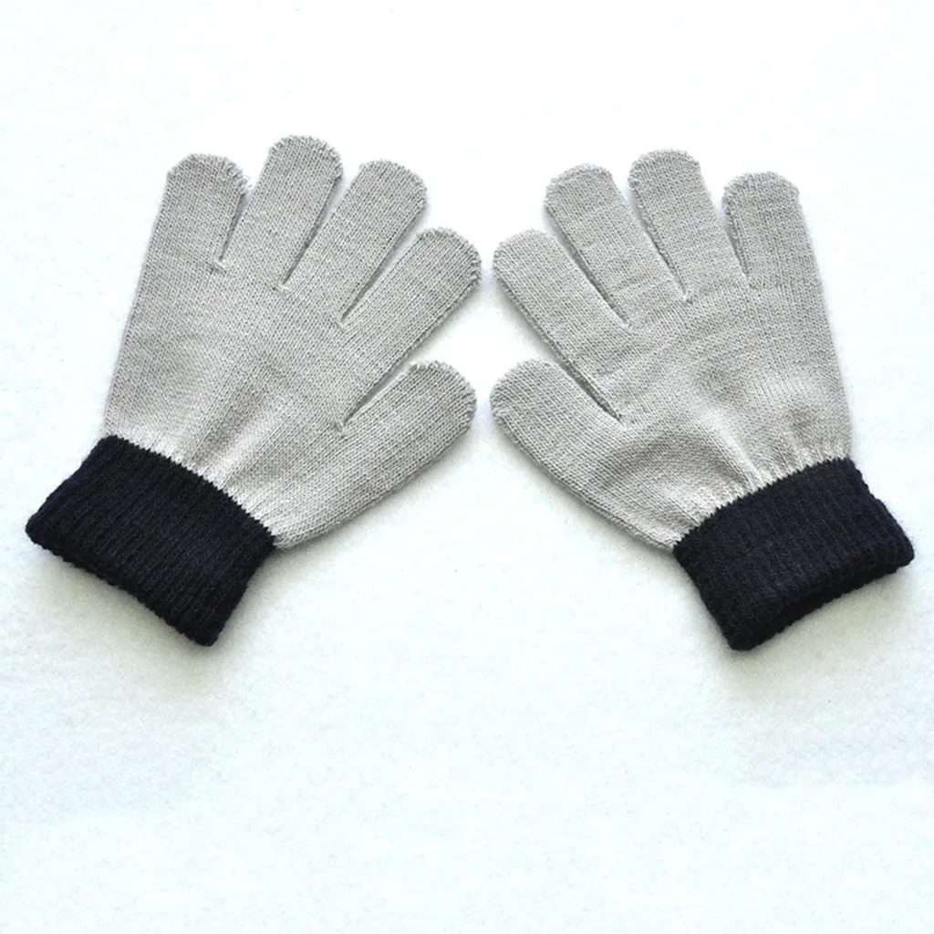 Волшебные Зимние перчатки для детей-подростков, теплые вязаные перчатки с цветными блоками на весь палец, спортивные детские перчатки для улицы, rekawiczki dzieciece