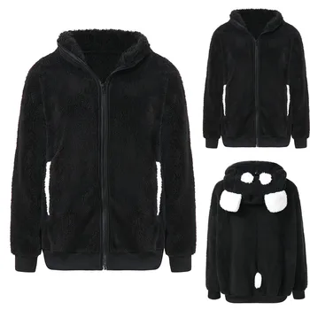 

2020 Women Hooded Jacket Outerwear Winter Warm Hoodie Coat With Cute Bear Ear Panda Female Zipper Casual Long Sleeves Coats