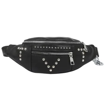 

Fashion Women Belt Bags Solid Leather Rivet Shoulder Waist Bags Women PU Fanny Packs Casual Hip Hop Purse Wallet Chest Bum Bag