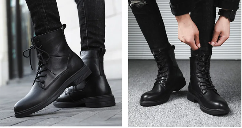 Зимние черные мужские кожаные ботинки; botas hombre Boot Masculina Coturno Botines Botina; высокие ботинки; Прямая поставка