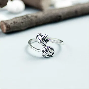 

925 Sterling Silver Retro Rope Knot Open Rings For Women Lady Do The Old Vintage Jewelry 925-1103