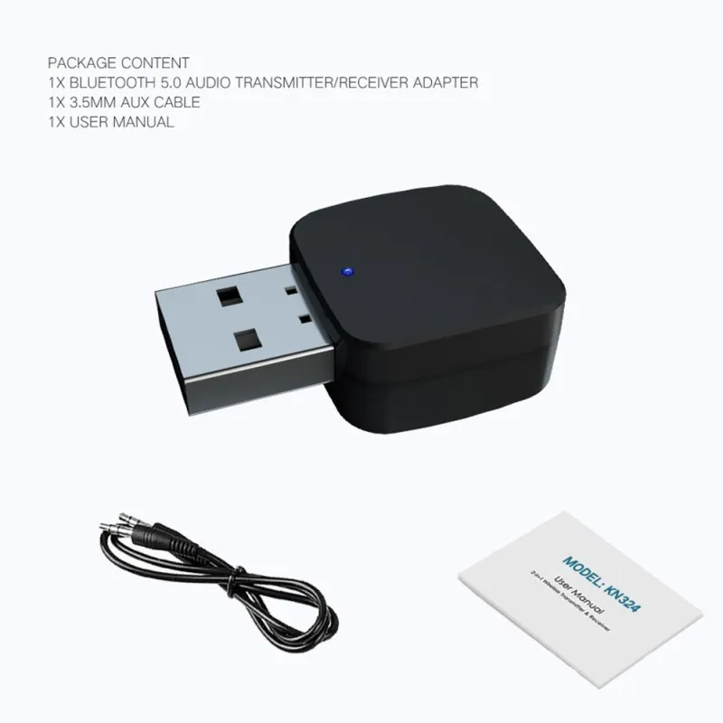 

2 in 1 Bluetooth 5.0 wireless transmitter receiver Bluetooth audio adapter with 3.5 mm male to male audio cable