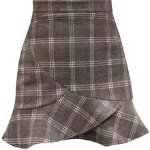 Yfashion Новая женская юбка осень зима Высокая талия шерстяные юбки модные клетчатые рыбий хвост Короткая Юбка Femme корейские юбки