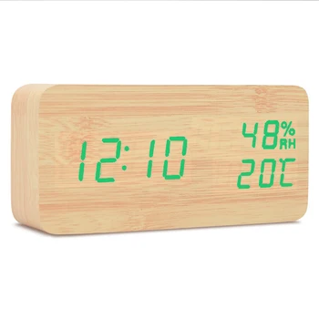 

Bedroom Decorative Multifunction Desktop Digital Wood Temperature And Humidity Table Power-Saving Desk Bedside Alarm Clock