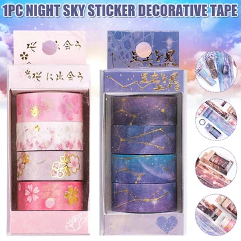 

4 Roll Tape Set Starry Cherry Blossoms Printed Decorative Tapes for Arts DIY Craft Scrapbook Wrapping GDeals