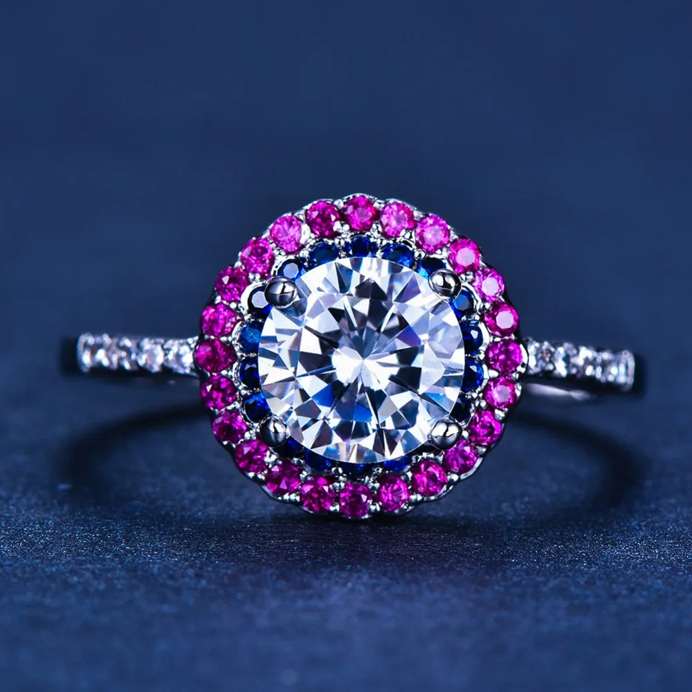 Роскошный женский Whtie синий цирконовый камень кольцо 925 Серебро Цвет Большой Кристалл обручальное кольцо модное винтажное серебрянное кольцо для женщин