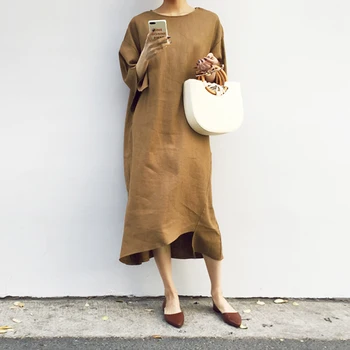 

TVVOVVIN Cotton Linen Dress Female Autumn 2019 New Casual Fashion Women Dress Solid Color Fashion Irregular Women Clothing F188