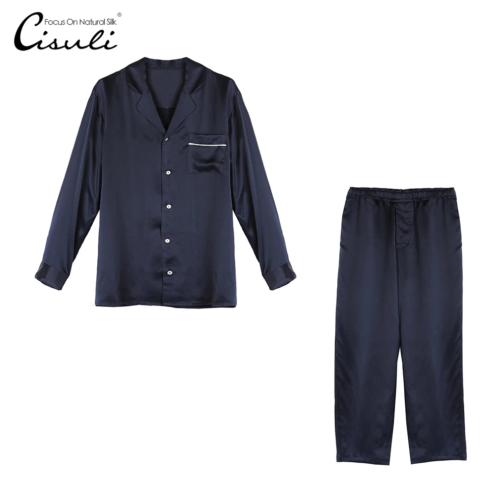 

CISULI 100% Pure Silk Pajama Set For Men Long Sleeve Pajama Autumn and Winter Sleepwear