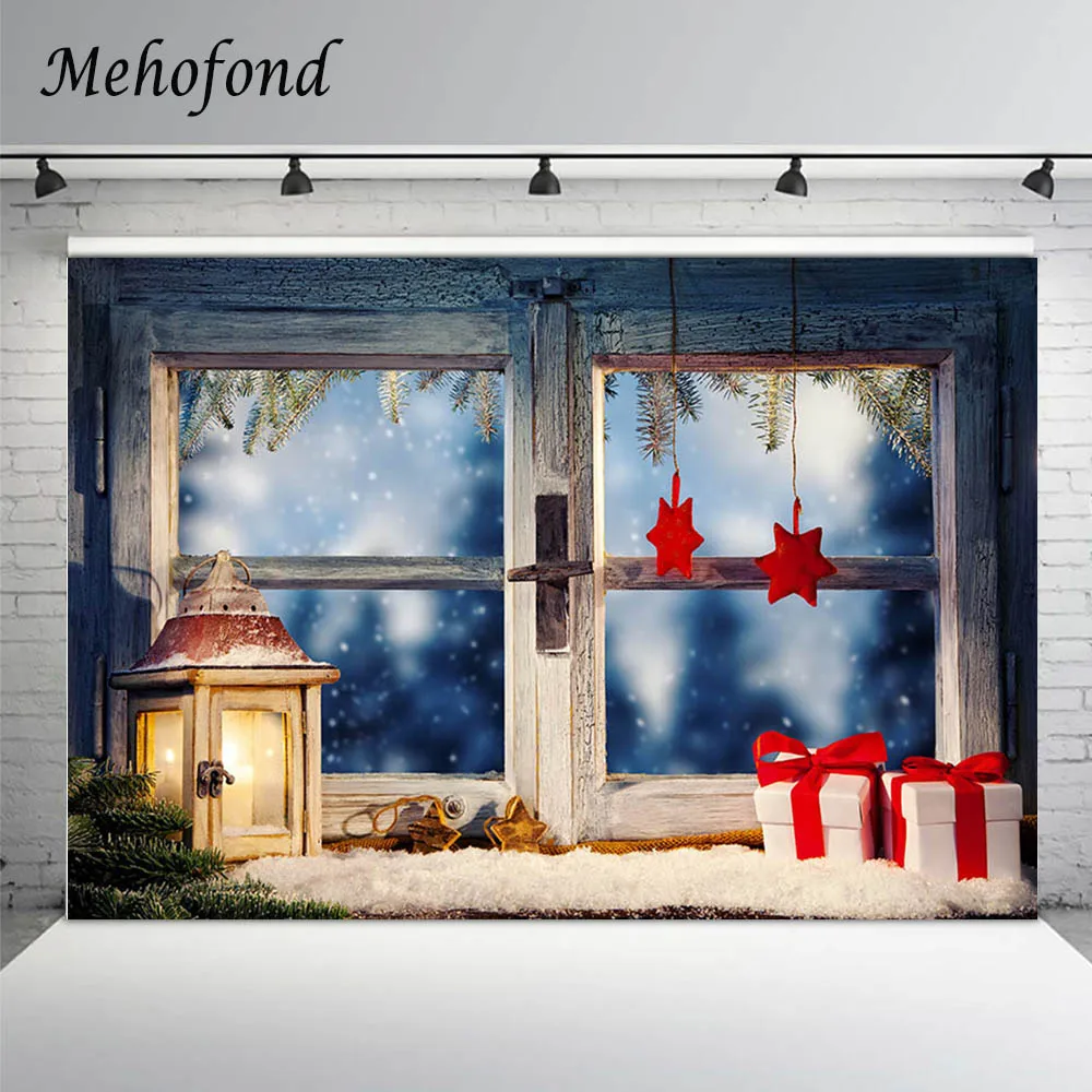 

Mehofond Merry Christmas Backdrop Winter Wood Window Scenery Snowflake Gift Baby Shower Photography Background Photo Studio Prop