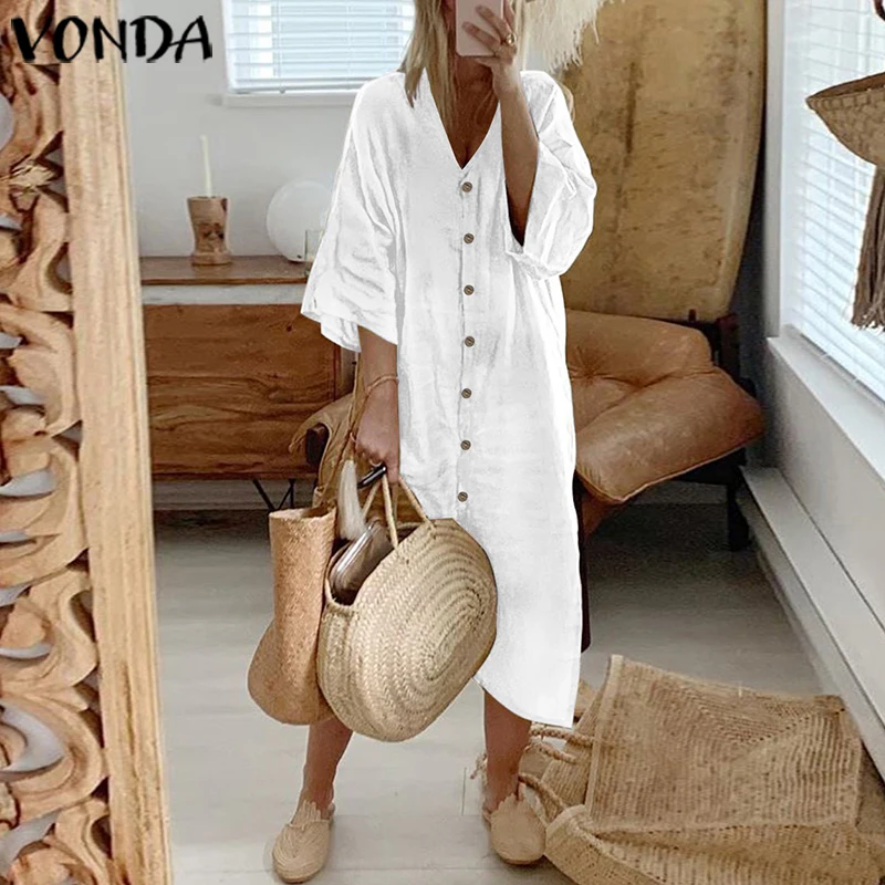 VONDA, женское платье, повседневное, свободное, черное, белое, макси платье,, винтажное, вечернее, для вечеринки, Vestidos, женский летний сарафан размера плюс S-5XL