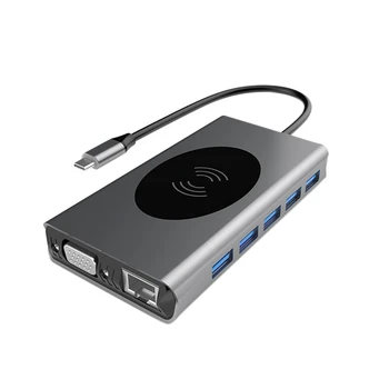 

USB C Hub HDMI RJ45 VGA USB 3.0 Wireless Charger TF SD Reader PD for Pro Air Type C Laptop Samsung Xiaomi Phone