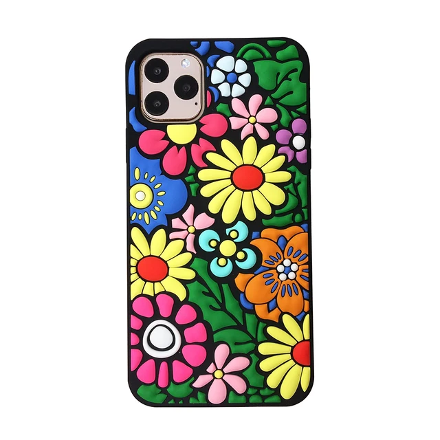 For iPhone 5 6 7 8 11 Pro X XR XS Max /Plus New 3D Cartoon Animal Soft Silicone Case Cell Phone Back Cover Skin Shell Shockproof Colorful Flowers