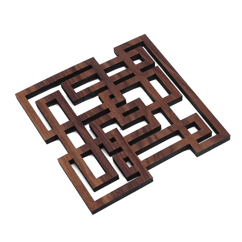 Креативная настольная подставка под столовые приборы из черного орехового дерева, лазерная пластина, коврик для чайной чашки с горячей изоляцией, винтажный деревенский художественный настольный аксессуар