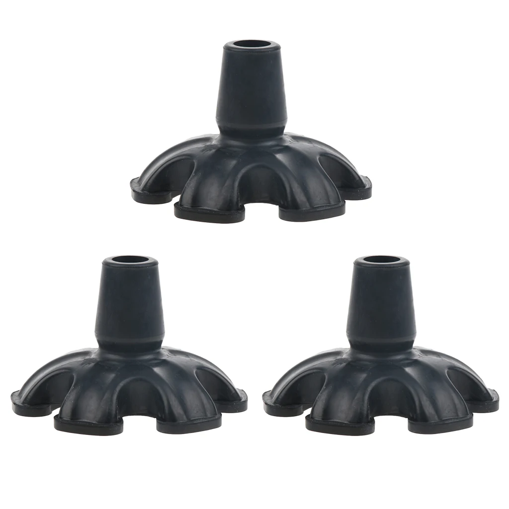3pcs 19mm Anti Slip Black Tripod Rubber Replacement Tips 3/4 inches For Cane Walking Stick Crutches, Six Base Support