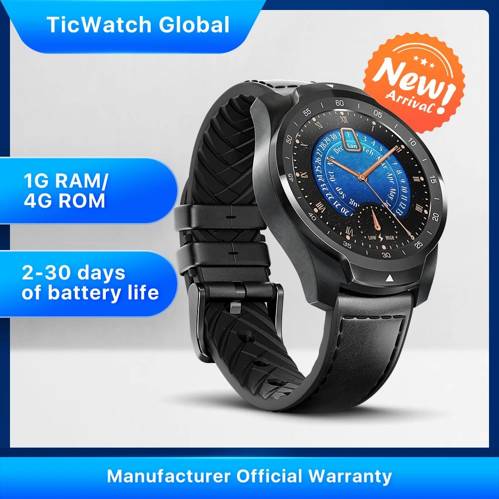 TicWatch Pro 2020, 1 ГБ ОЗУ , карта памяти , умные часы , двойной дисплей, IP68 , водонепроницаемый, NFC, отслеживание сна, 24 ч , пульсометр