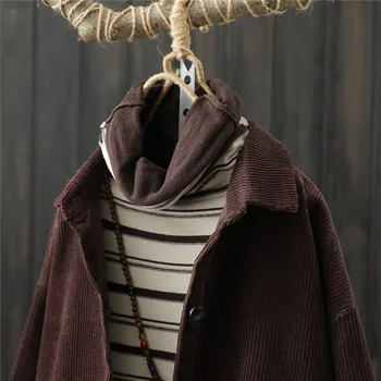 

2020 autumn clothes large size loose medium and long waist slimming corduroy windbreaker coat women's top