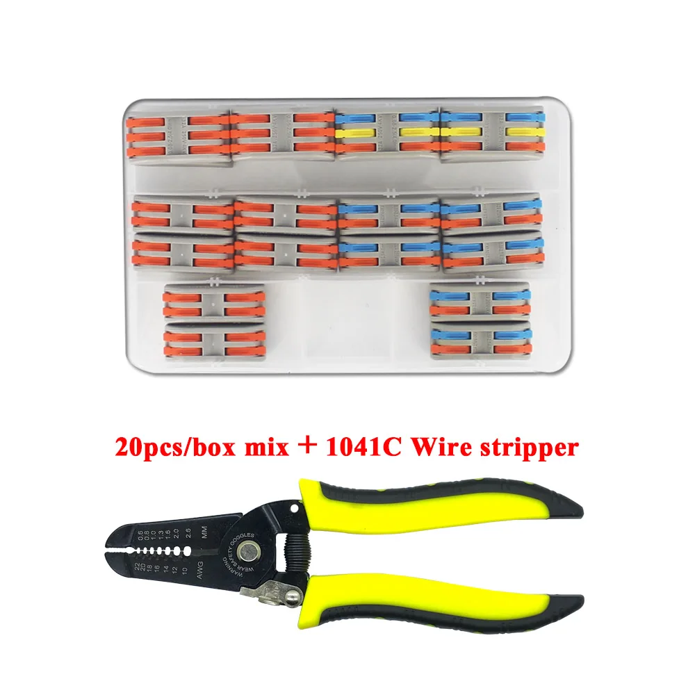 Цвет мини быстрый соединитель проводов(20-48 штук/коробка), универсальный компактный соединитель проводки, вставной клеммный блок - Цвет: 20pcs mix and 1041c