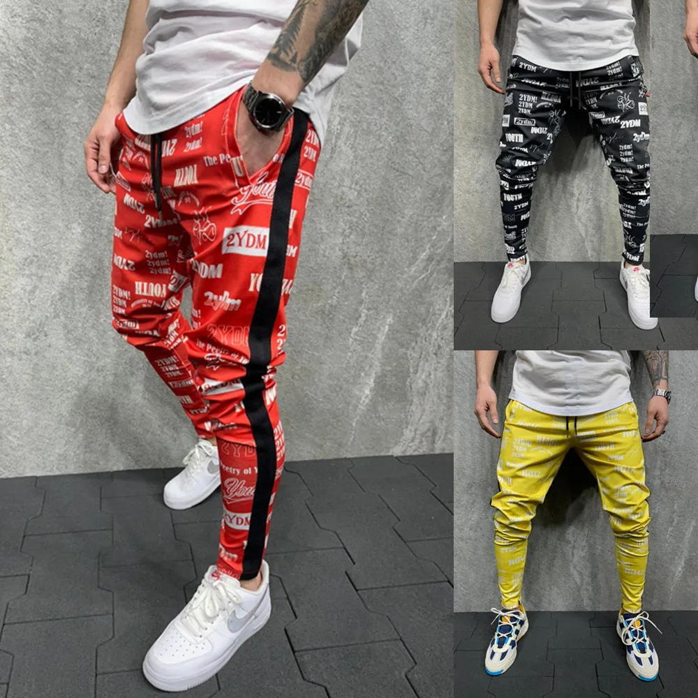 2021 New Muscle Brothers European And American Young Men's 3d Printing Letter Pants Leisure Fashion Personality Trend Leisure Pa