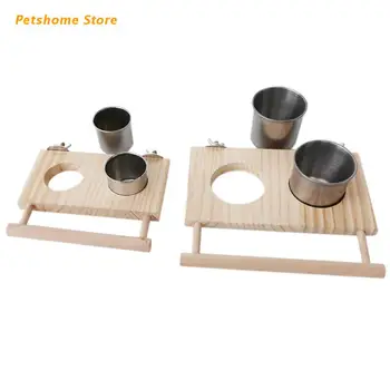 

Bird Feeding Cups with Clamp Parrot Cage Feeder Bowl Platform Perch Stand Toys