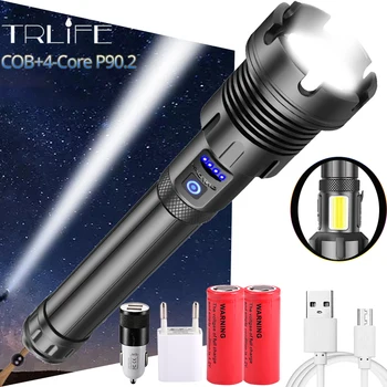 

Newest XHP90.2 Powerful LED Flashlight Touch switch With COB Side 7 modes Night light for home Camping Outdoor by 26650 Battery