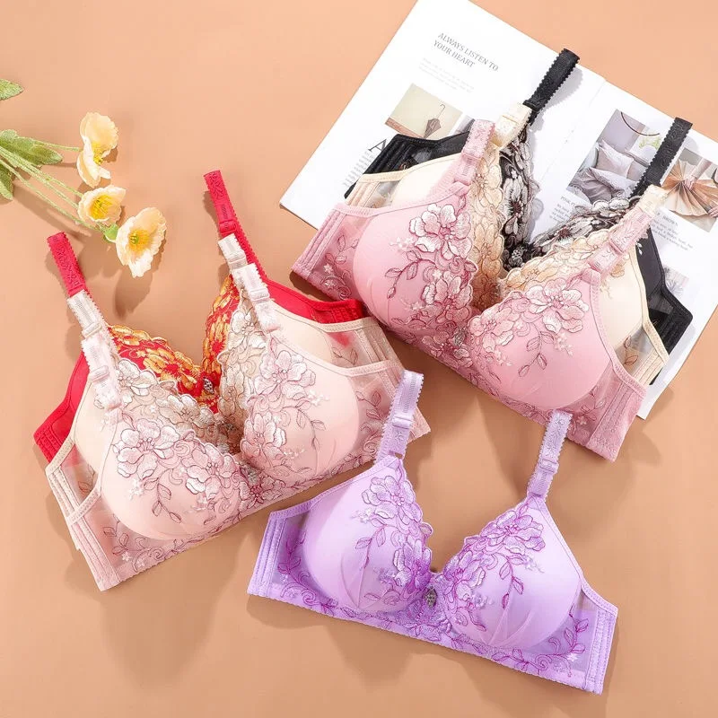 

Seamless Soft Bras for Women Thin Wireless Push Up Bra for Small Breasts Vintage Print Comfort Underwear Bralette Sexy Lingerie