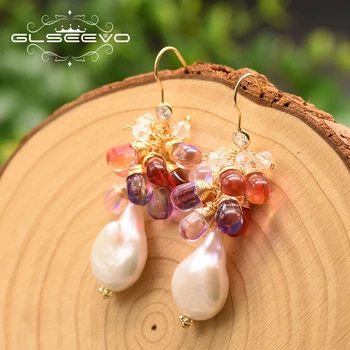 

GLSEEVO Handmade Big Natural Baroque Pearl Earrings For Women Girl Lovers' Engagement Birthday Gift Luxury Orecchini GE0840