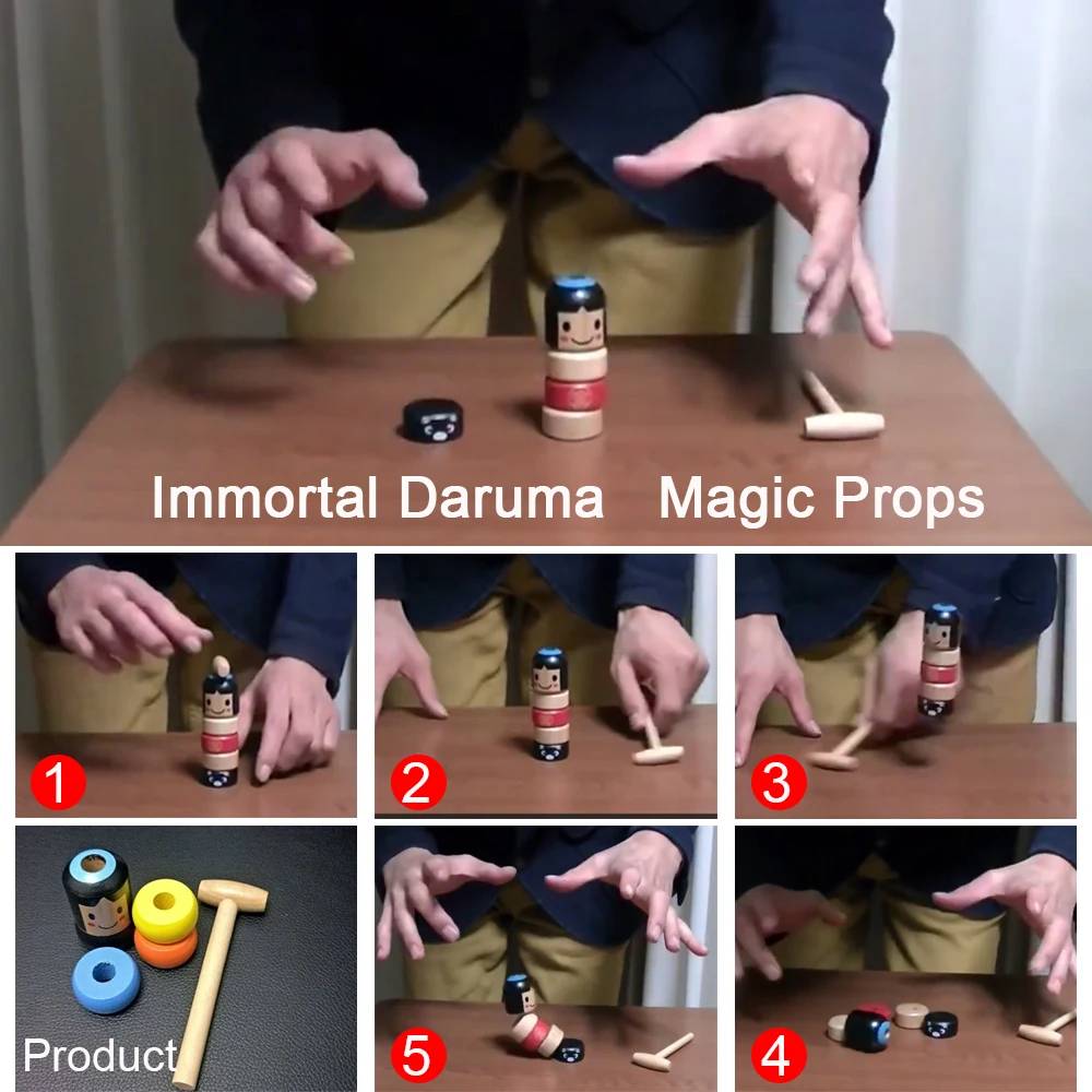 

1set Immortal Daruma Unbreakable Wooden Man Magic Toy Magic Tricks Close Up Stage Magic Props Comedy Mentalism Fun Toy Accessory