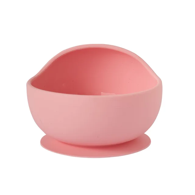 Silicone Baby Feeding Bowl Spoon Kids Tableware Baby Accessories Silicone Plate Spill-Proof Suction Children Self Feeding Dishes Bowl Pink
