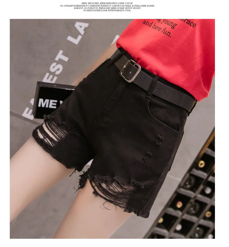 Denim Shorts Female Summer New Style CHIC Korean-style Loose-Fit Students Versatile Slimming High-waisted with Holes Wide-L